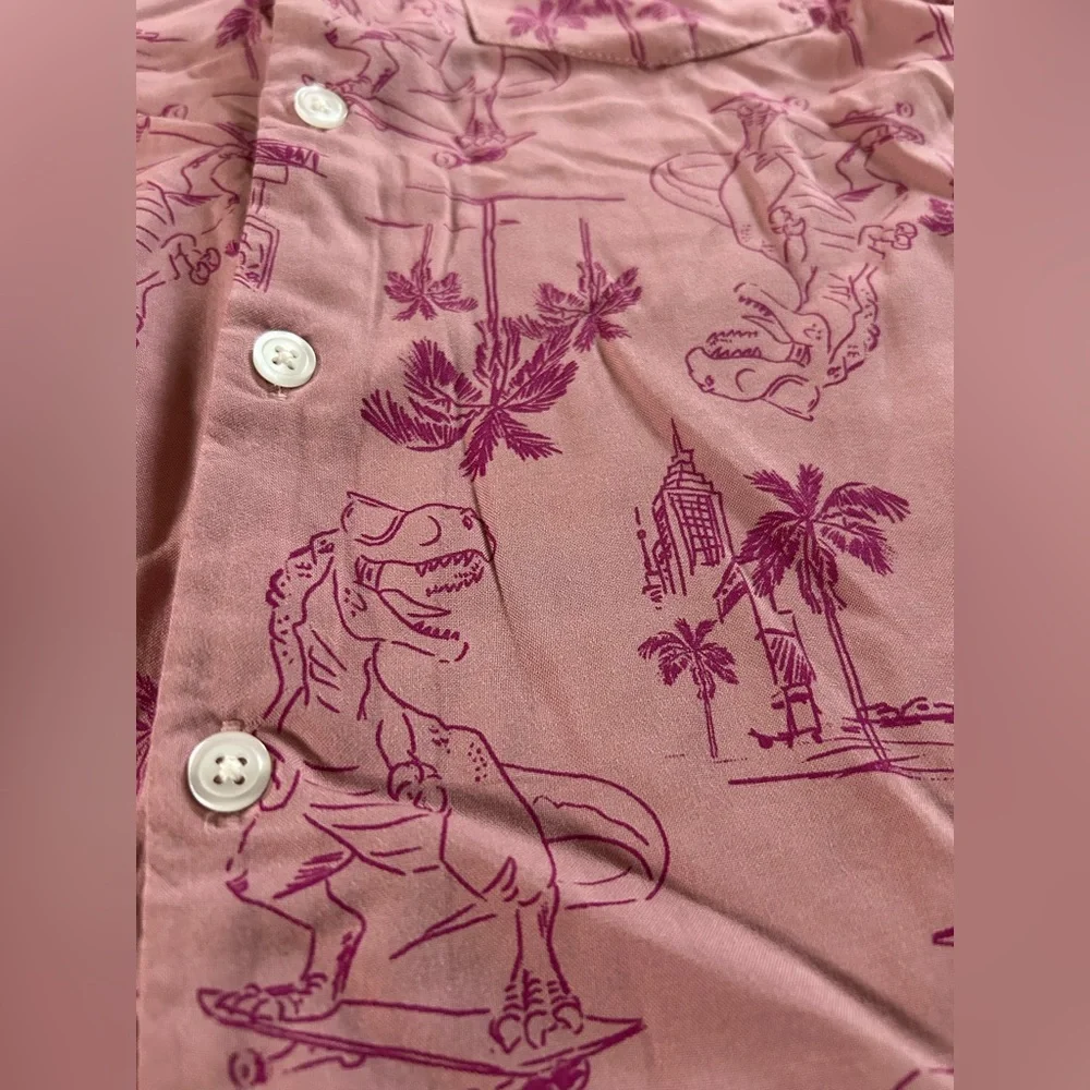 Dino Skateboard Button-Up Shirt | Boy Size 6/7 | Mauve | Vacation Collared Shirt - Picture 2 of 5